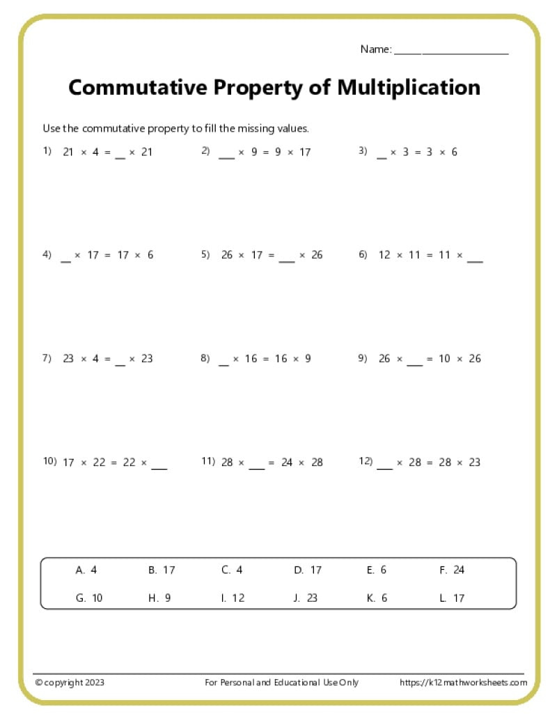 Commutative Property Of Multiplication Worksheets in Multiplication Commutative Property Worksheets