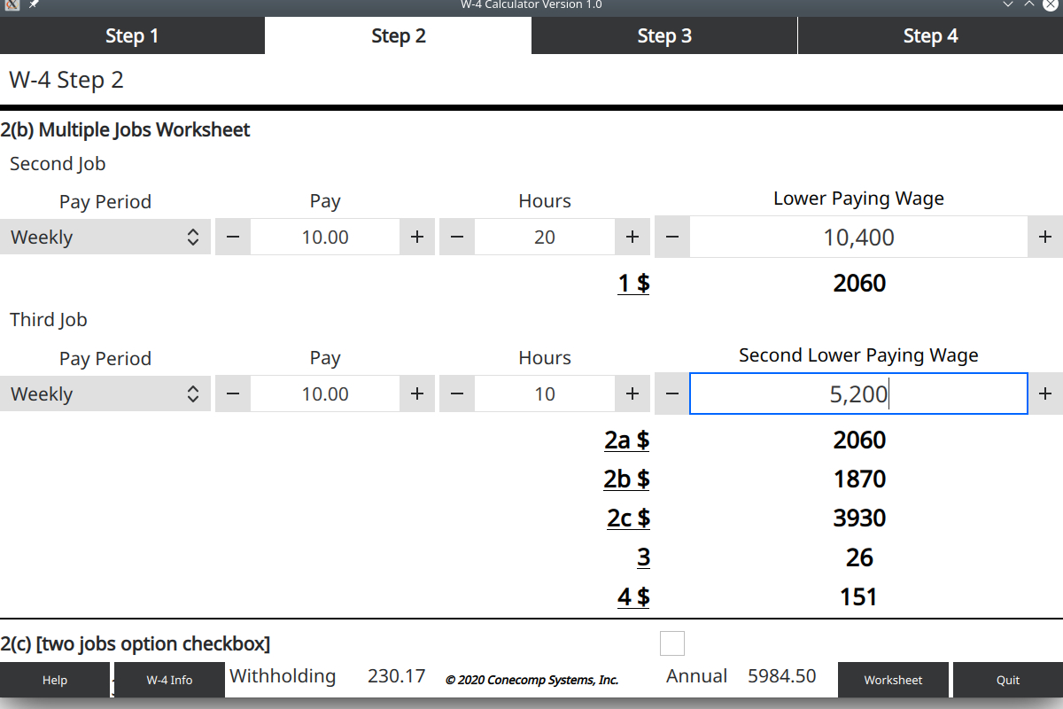Conecomp W-4 regarding Multiple Jobs Worksheet Calculator