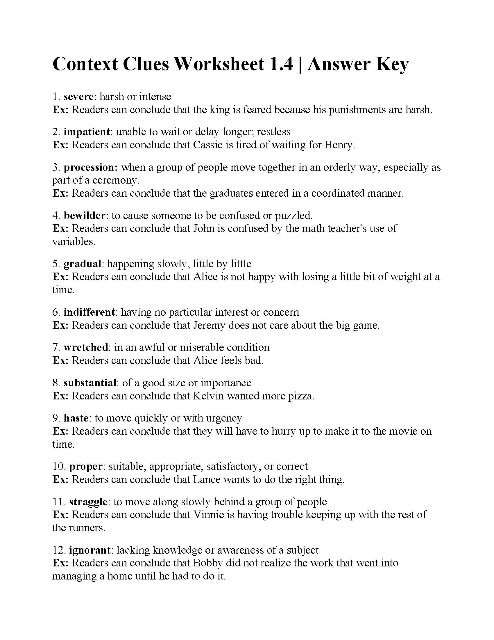 Context Clues Worksheet 1.4 | Reading Activity pertaining to Context Clues Worksheets Multiple Choice with Answers