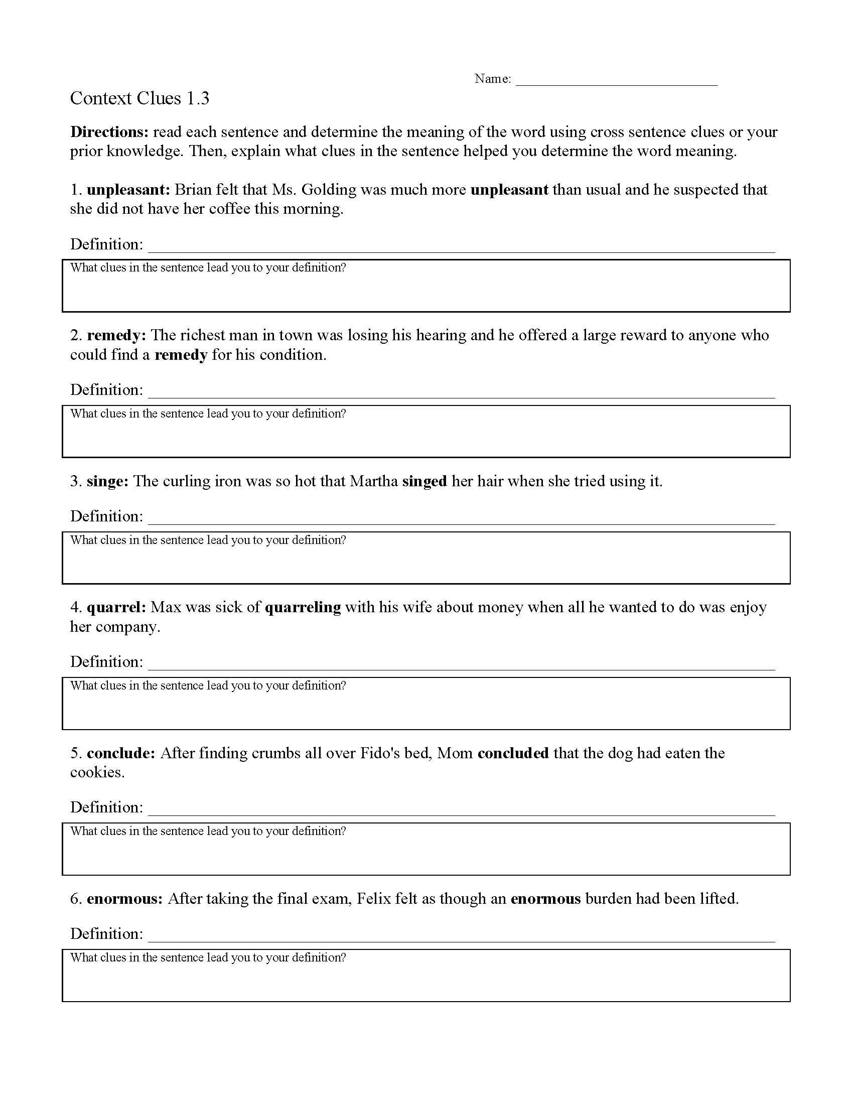 Context Clues Worksheets | Ereading Worksheets for Context Clues Worksheets Multiple Choice with Answers