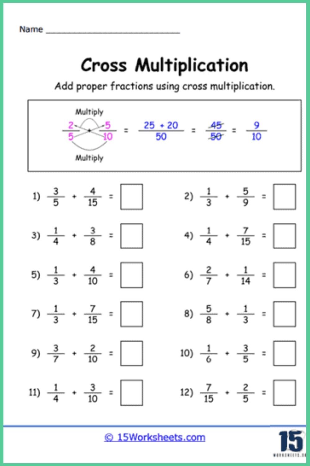 Cross Multiplication Worksheets intended for Worksheet For Grade 5 Cross Multiplication