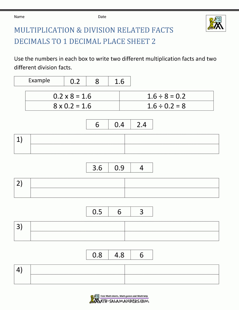 Decimal Division Worksheets in Multiplication and Division of Decimals Worksheets