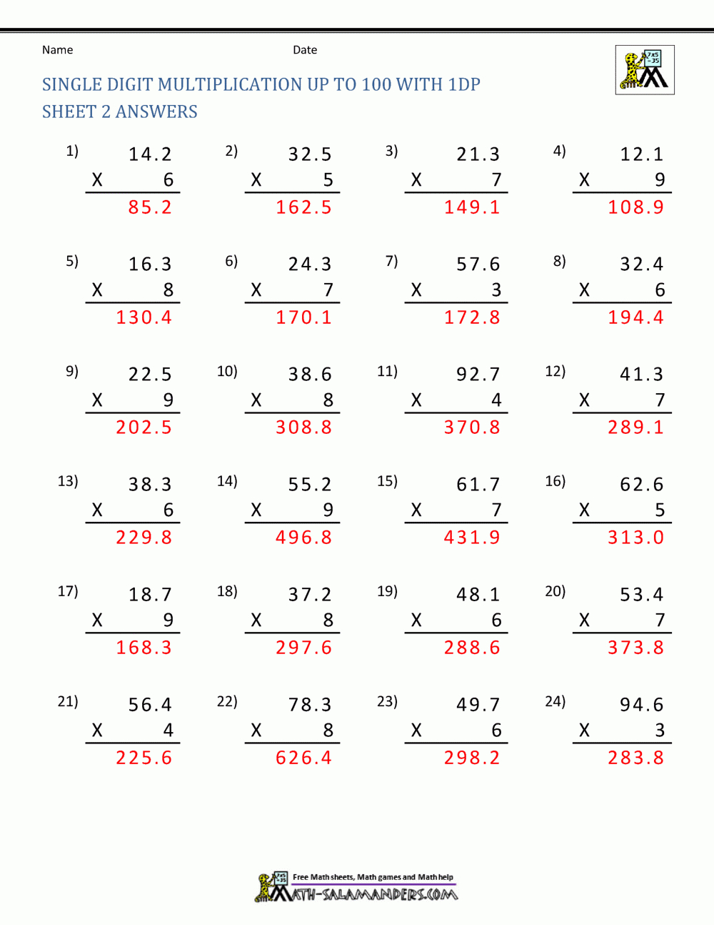 Decimal Multiplication Worksheets 5Th Grade inside Multiplication Worksheets Grade 5 With Answers