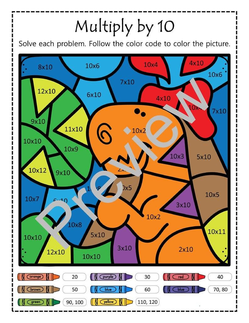 Dinosaur Multiplication Colornumber Coloring Pages 2-12 Times with regard to Multiplication Coloring Worksheets 4Th Grade
