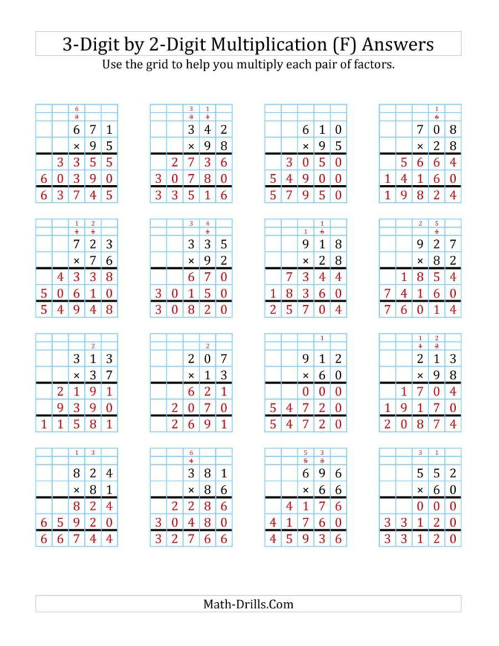 3 Digit by 2 Digit Multiplication Worksheets with Answers 3 Digit by 2 Digit Multiplication Worksheets with Answers