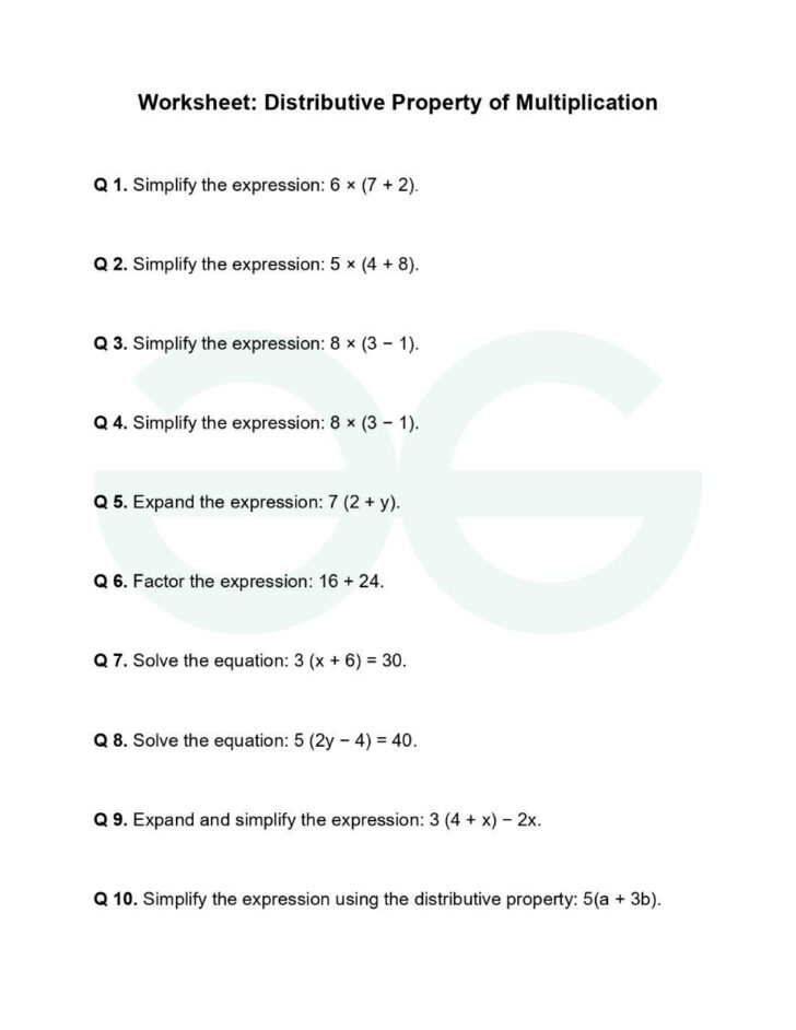 Distributive Property Multiplication Worksheets