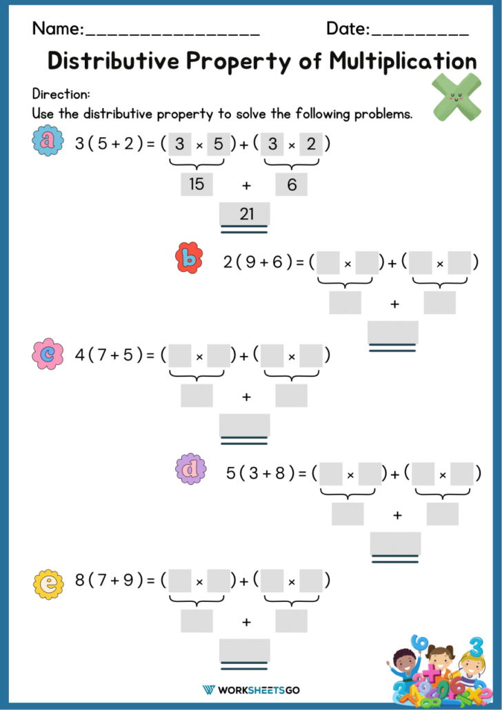 Multiplication Distributive Property Worksheet Multiplication Distributive Property Worksheet