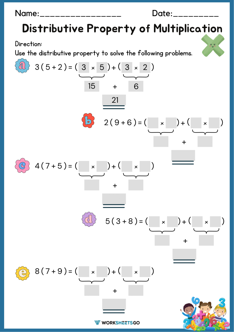 Distributive Property Of Multiplication Worksheets for Multiplication Distributive Property Worksheet