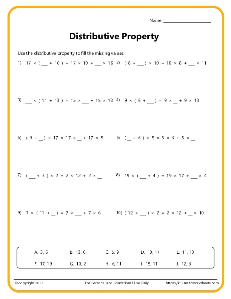 Distributive Property Worksheets with regard to Multiplication Distributive Property Worksheet