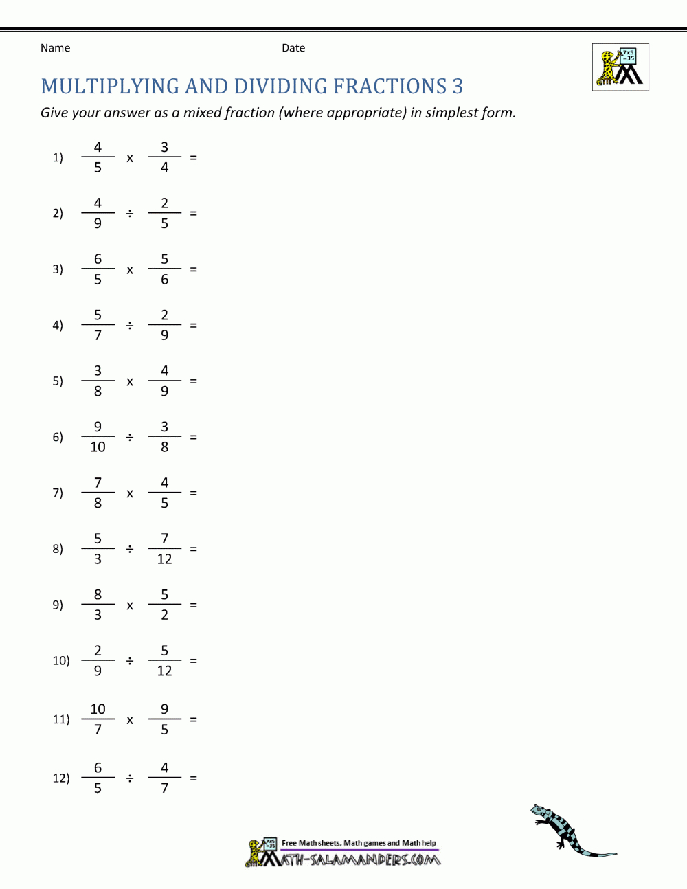 Dividing Fractions Worksheet pertaining to Addition Subtraction Multiplication and Division of Fractions Worksheets