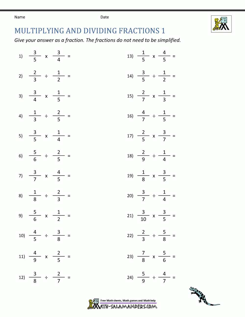 Dividing Fractions Worksheet pertaining to Fraction Division And Multiplication Worksheets