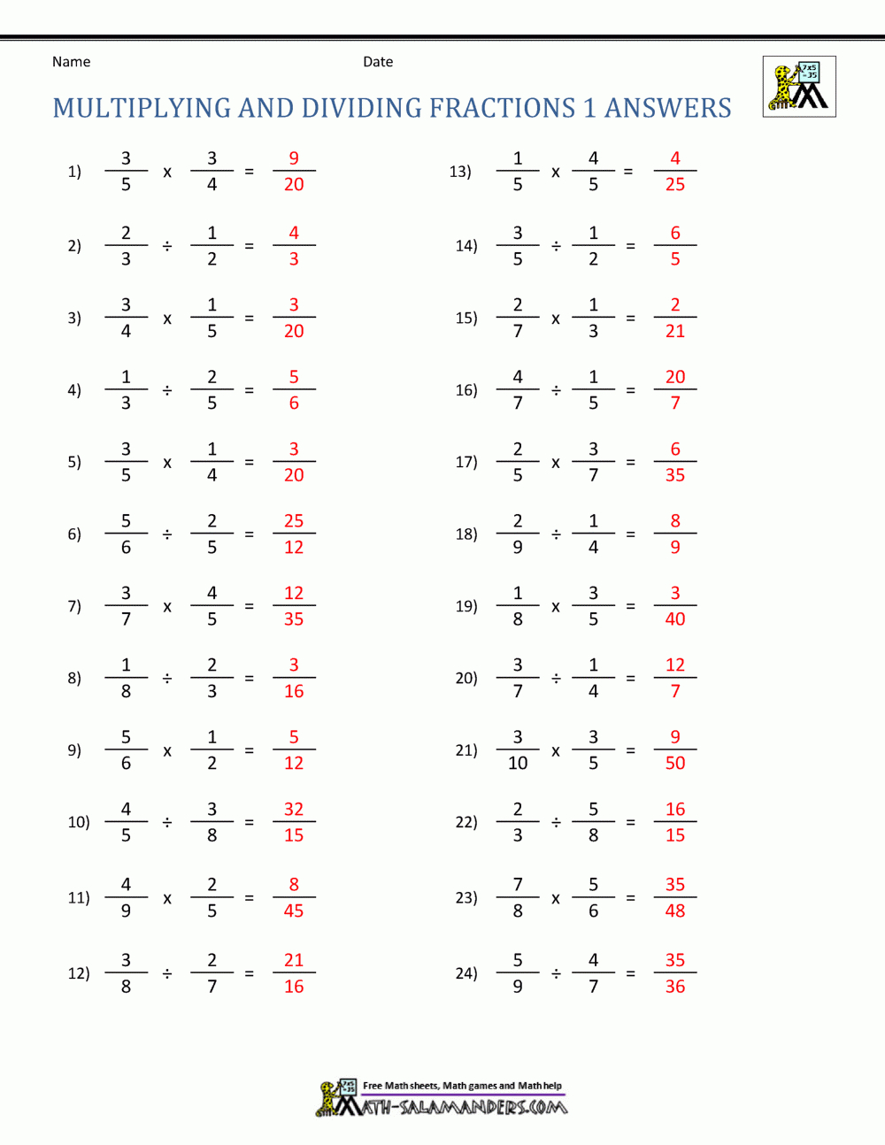 Dividing Fractions Worksheet with Addition Subtraction Multiplication Division Fractions Worksheets