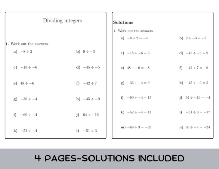 Worksheet On Multiplication and Division of Integers Worksheet On Multiplication and Division of Integers