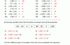 Dividing Negative Numbers with Multiplication of Negative Numbers Worksheet