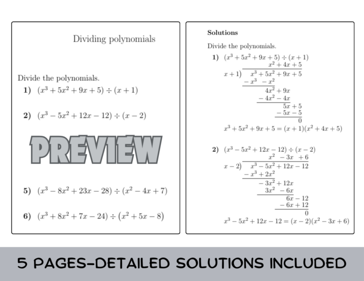 Multiplication and Division of Polynomials Worksheet