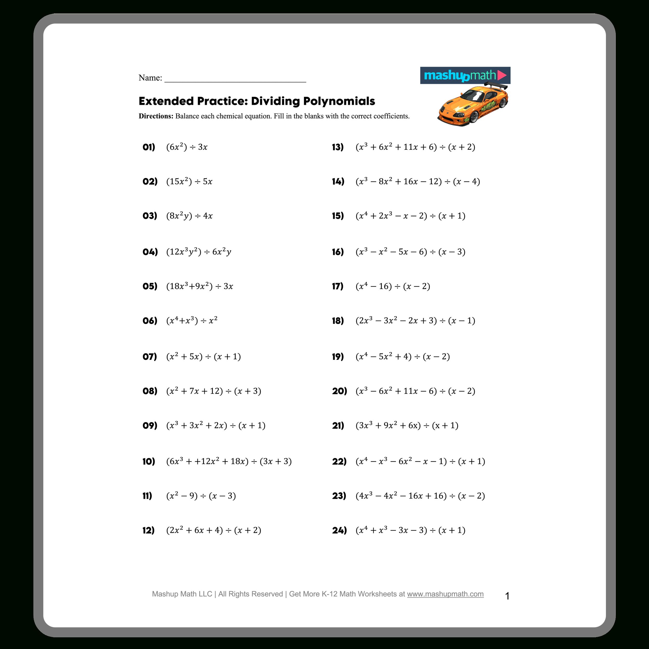 Dividing Polynomials Worksheets With Answers — Mashup Math within Multiplication And Division Of Polynomials Worksheet