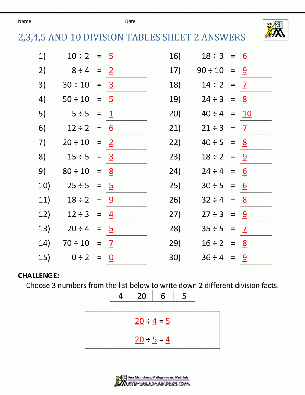 Division Facts Worksheets pertaining to Multiplication Division Facts Worksheets