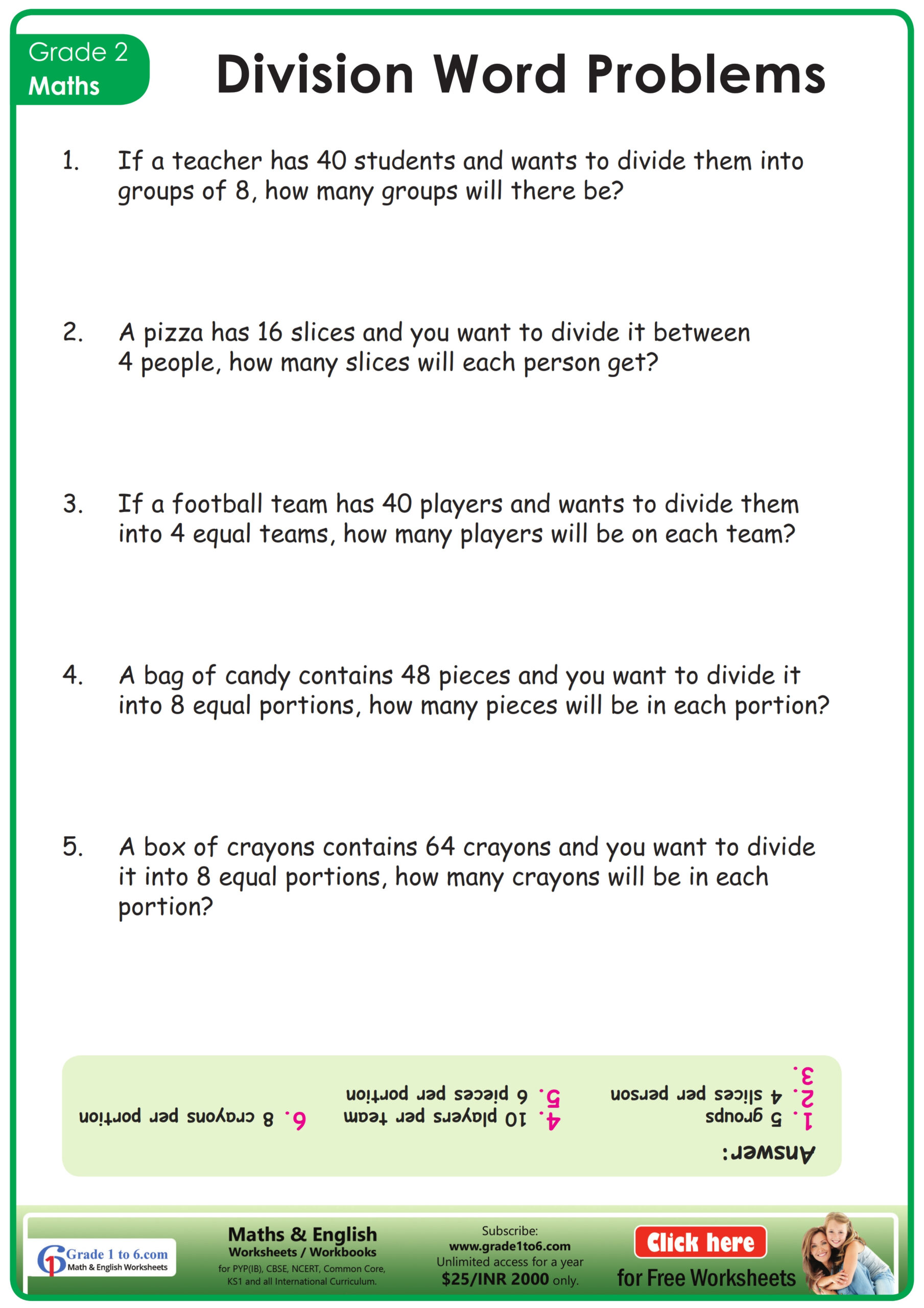 Division Word Problems For Grade 2 Worksheet | Grade1To6 in Multiplication And Division Problem Solving Worksheets
