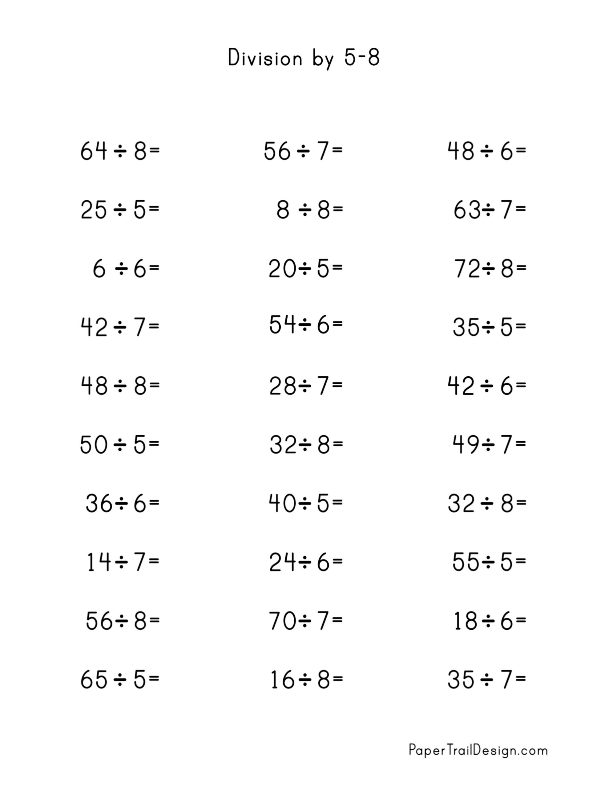 Division Worksheets For Division Facts 1-12 - Paper Trail Design inside Mixed Multiplication Division Worksheets