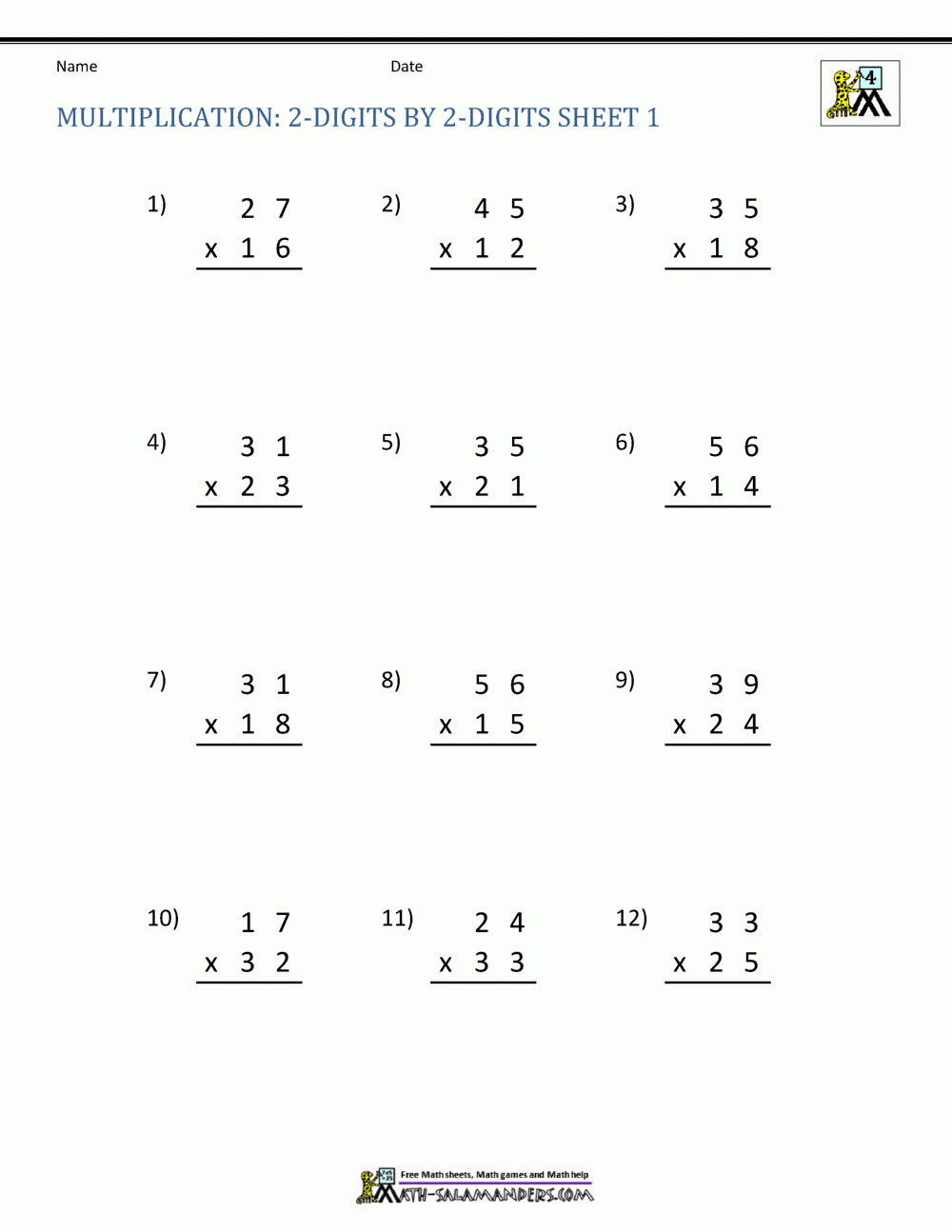 Double Digit Multiplication Worksheets 4Th Grade with Multiplication Standard Algorithm Worksheets