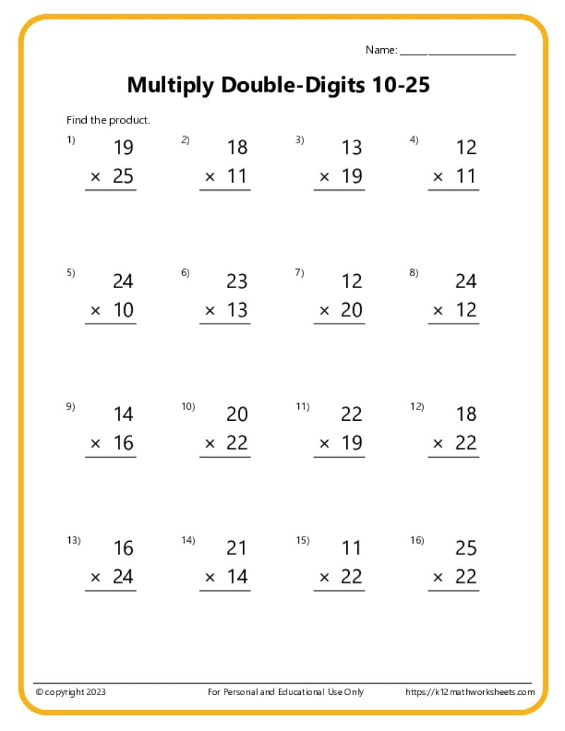 Double-Digit Multiplication Worksheets for 2 By 1 Multiplication Worksheets