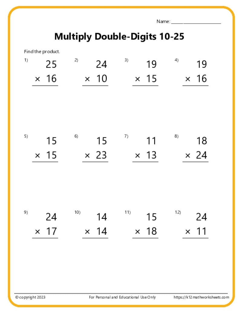 Double-Digit Multiplication Worksheets for 3 Digit by 2 Multiplication Worksheets