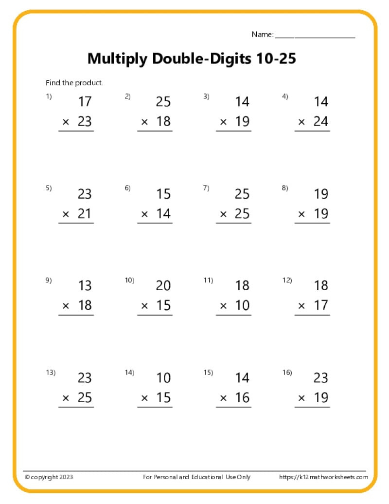 Double-Digit Multiplication Worksheets for Multiplication By 2 And 3 Worksheets