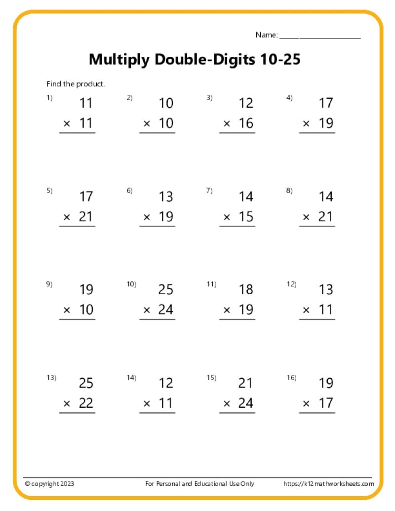 Double-Digit Multiplication Worksheets intended for Multiplication 2 Digit Worksheet
