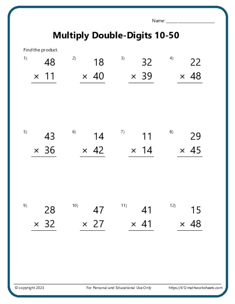 Double-Digit Multiplication Worksheets intended for Multiplication of 2 Worksheets