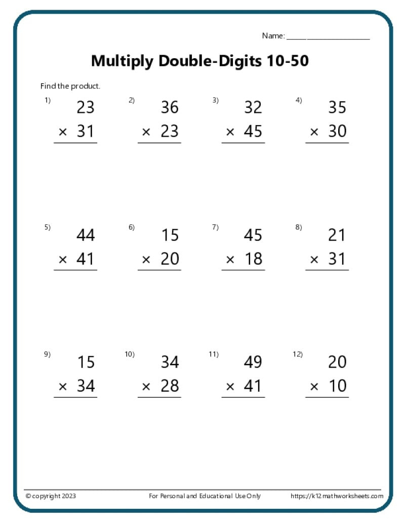 Double-Digit Multiplication Worksheets throughout Double Digit Multiplication Practice Worksheets