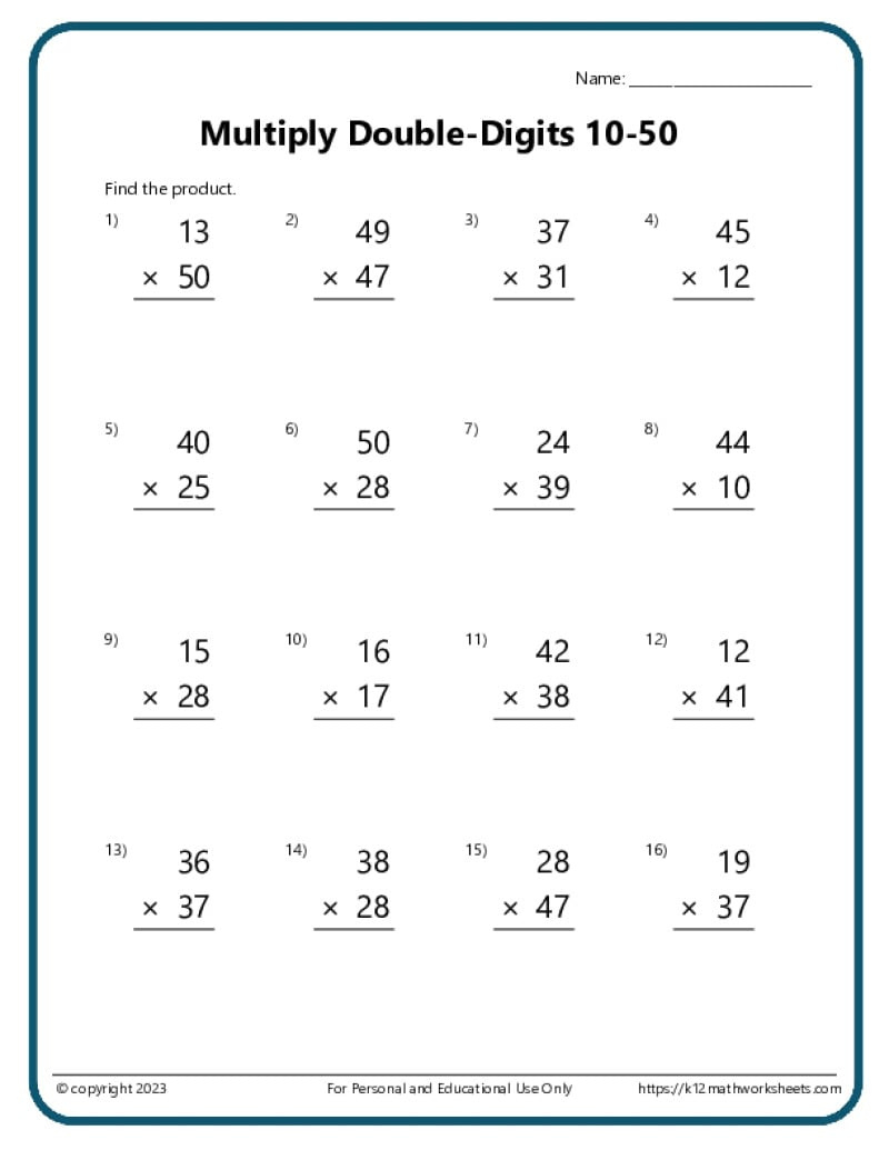 Double-Digit Multiplication Worksheets with Double Digit Multiplication Printable Worksheets