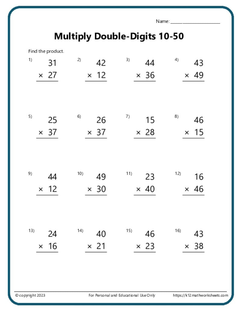 Double-Digit Multiplication Worksheets within Multi Digit Multiplication Worksheets 5th Grade
