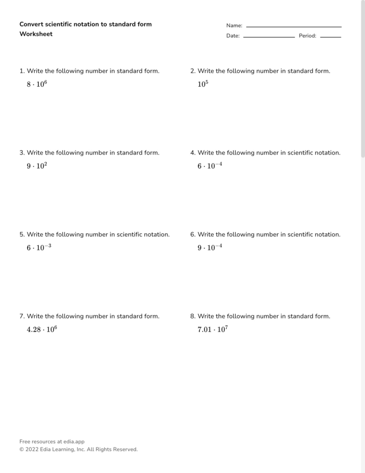 Scientific Notation Multiplication Worksheet