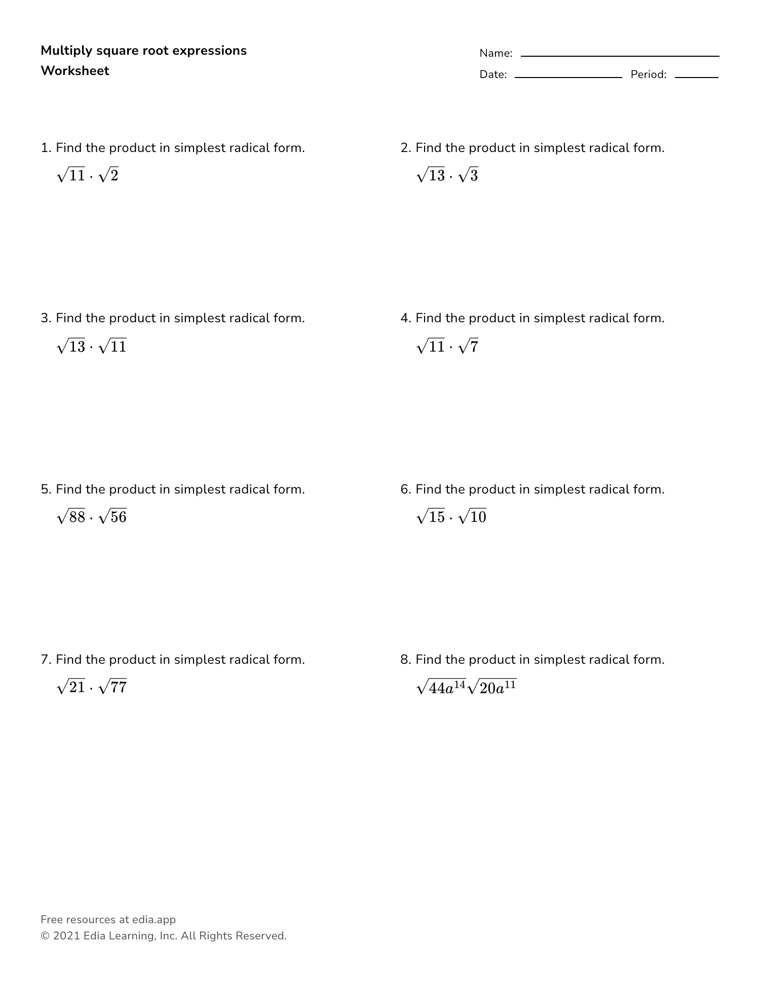 Edia | Ai Platform For Student Outcomes with regard to Multiplication of Radical Expressions Worksheet