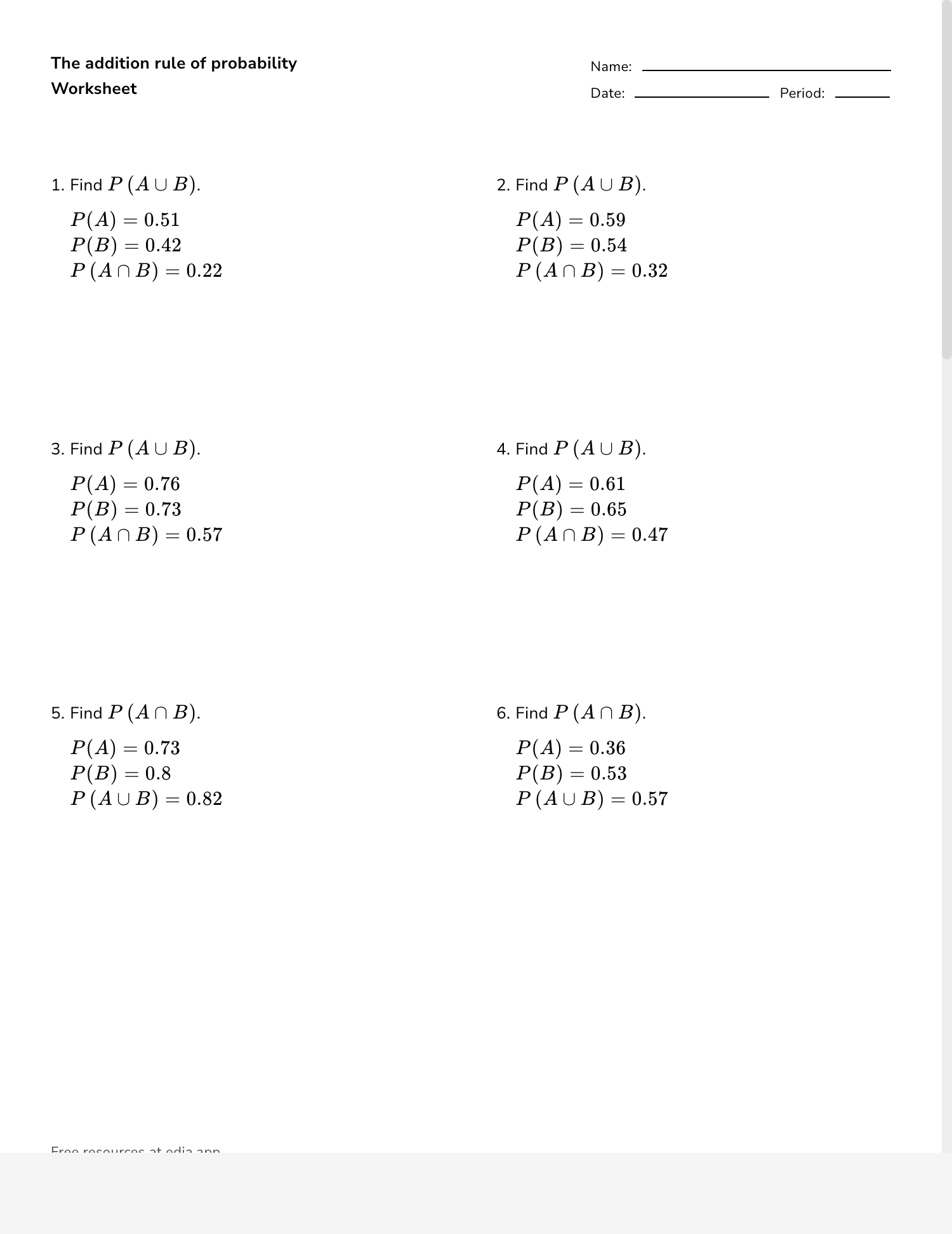 Edia | Ai Platform For Student Outcomes with regard to Probability Addition And Multiplication Rule Worksheet