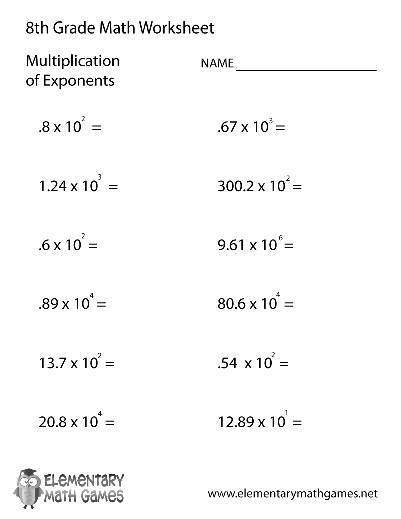 Eighth Grade Multiplication Of Exponents Worksheet intended for 8Th Grade Multiplication Worksheets