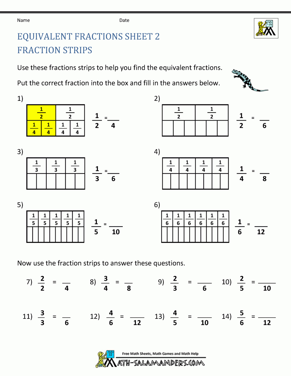 Equivalent Fractions Worksheet with regard to Equivalent Fractions Using Multiplication Worksheet