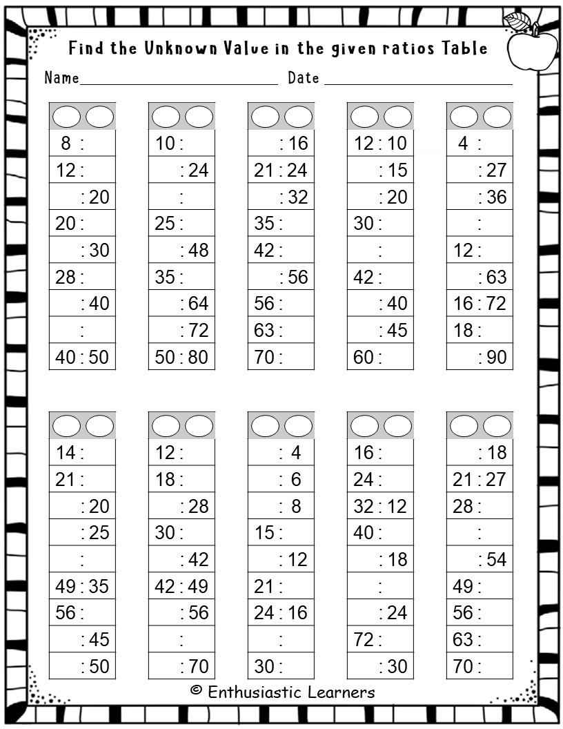 Equivalent Ratios Tables - Identifying The Relationship with regard to Finding The Unknown In Multiplication and Division Worksheet