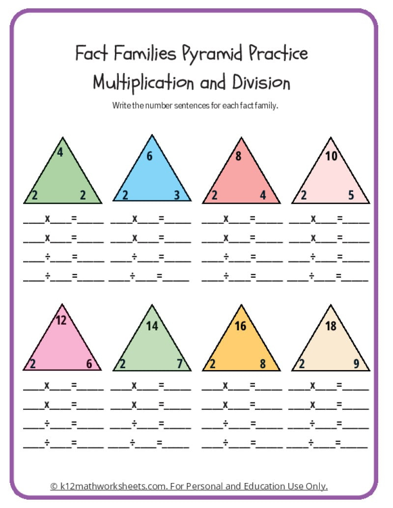 Fact Family Worksheets pertaining to Multiplication and Division Fact Family Worksheets