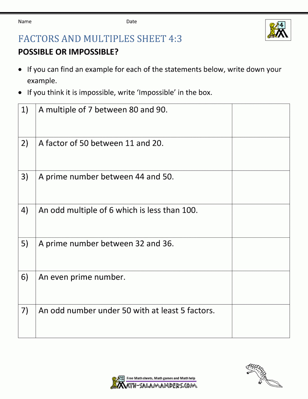 Factors And Multiples Worksheet intended for Factors And Multiples Worksheet For Class 6