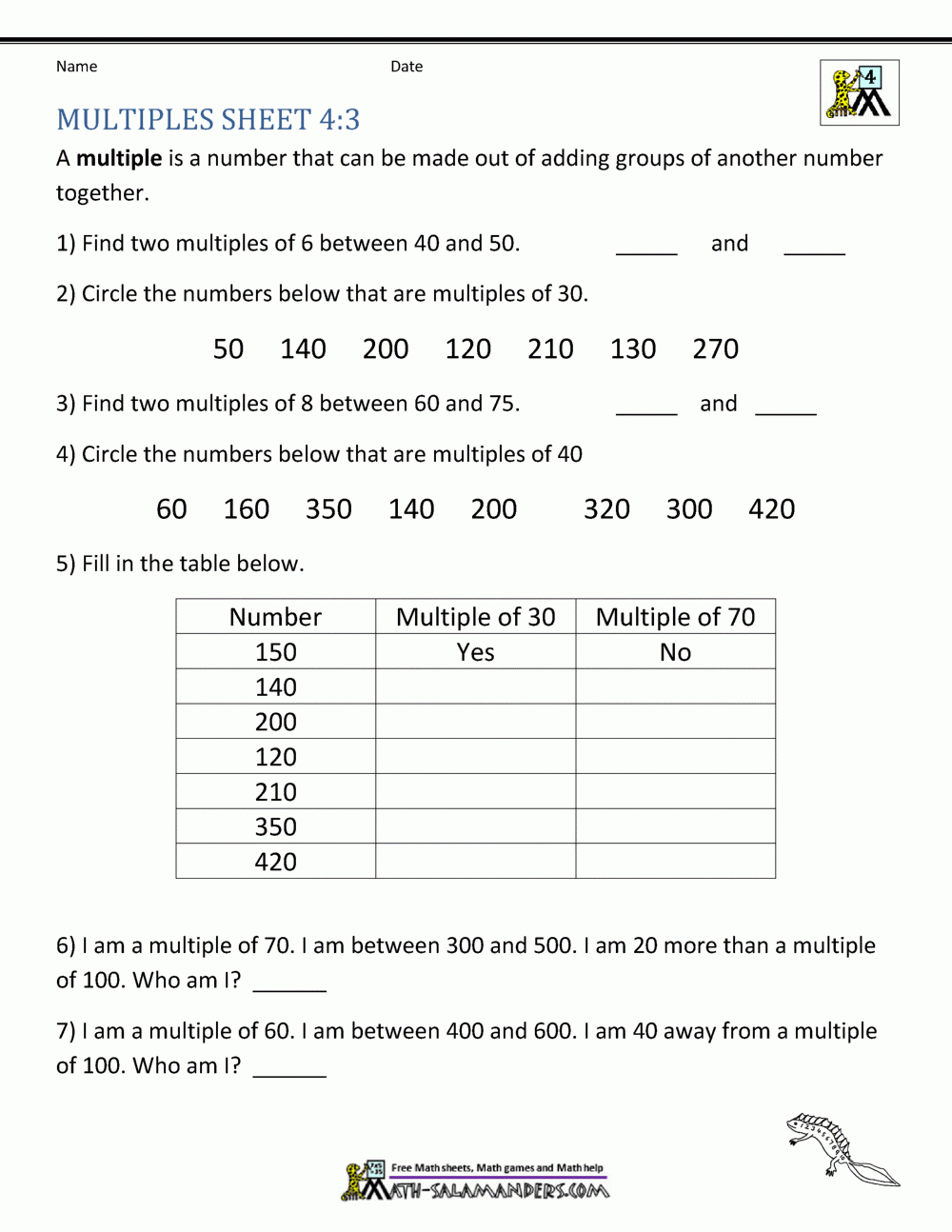 Factors And Multiples Worksheet intended for Factors and Multiples Worksheet For Class 6