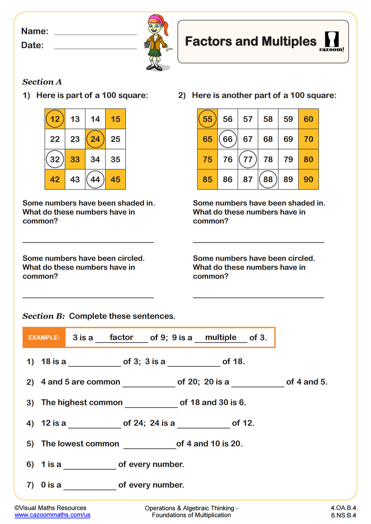 Factors And Multiples Worksheet | Pdf Printable Operations And within Worksheet On Multiples and Factors