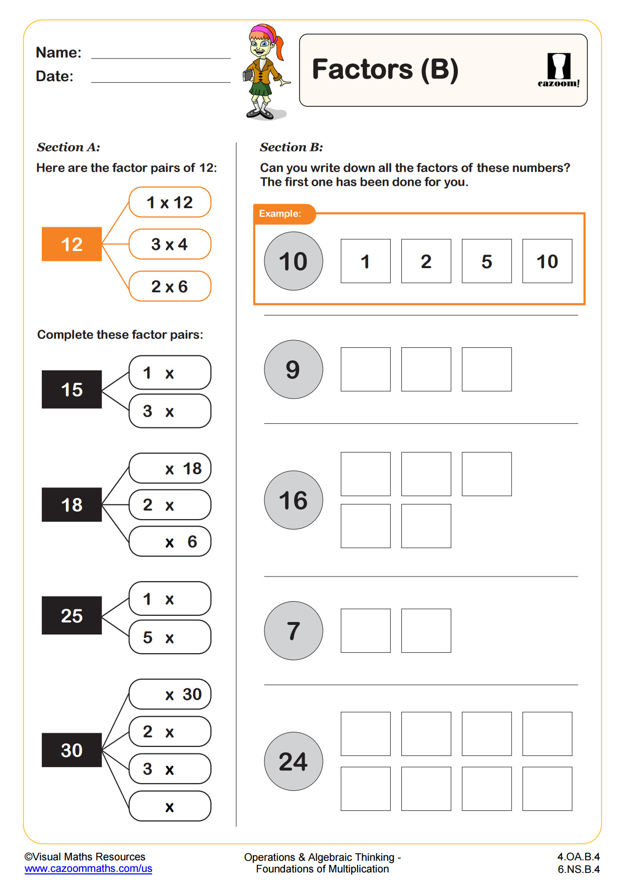 Factors (B) | Fun And Engaging 4Th Grade Pdf Worksheets | Cazoom Math with regard to Factors Of Multiplication Worksheets