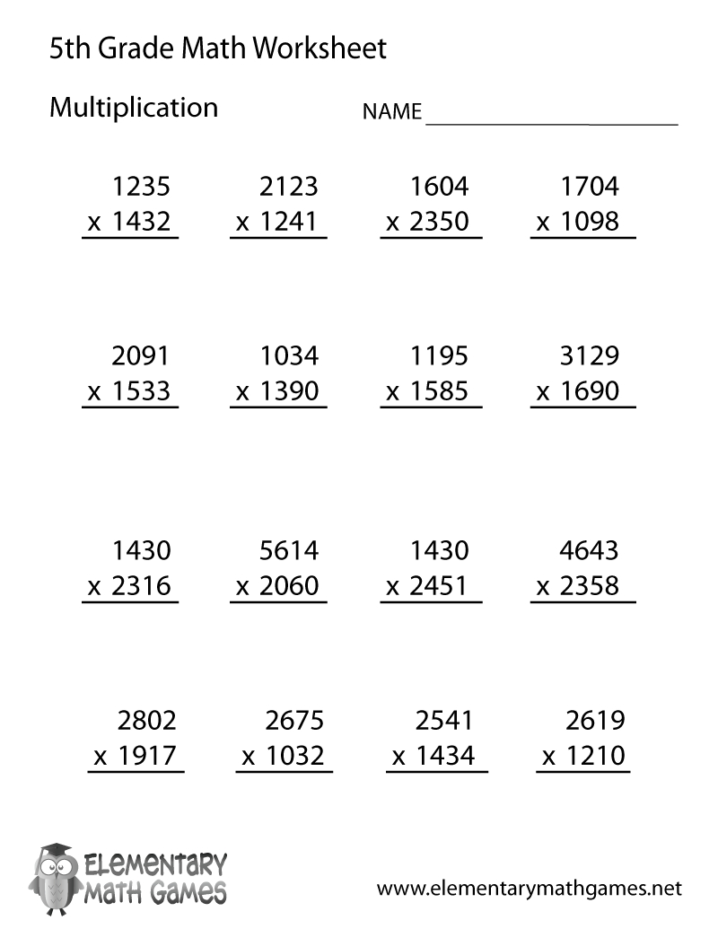Fifth Grade Multiplication Worksheet with regard to 5Th Grade Math Multiplication Worksheets