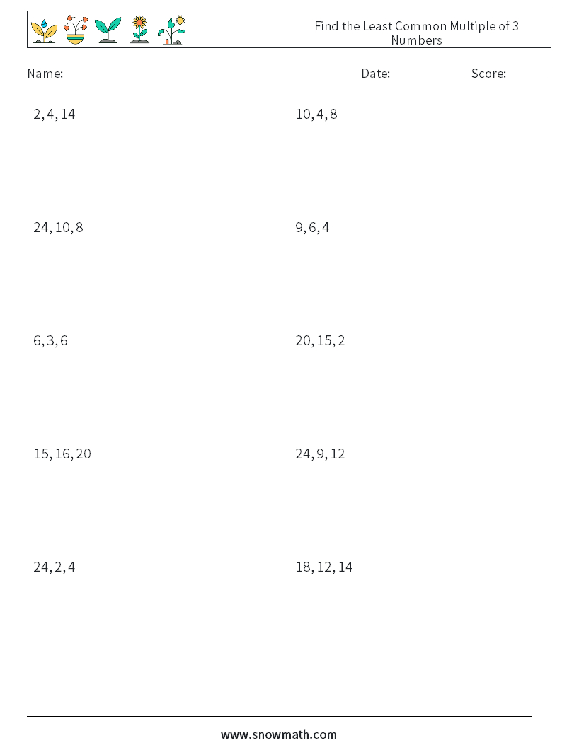 Find The Least Common Multiple Of 3 Numbers Math Worksheets, Math with Finding Least Common Multiple Worksheet