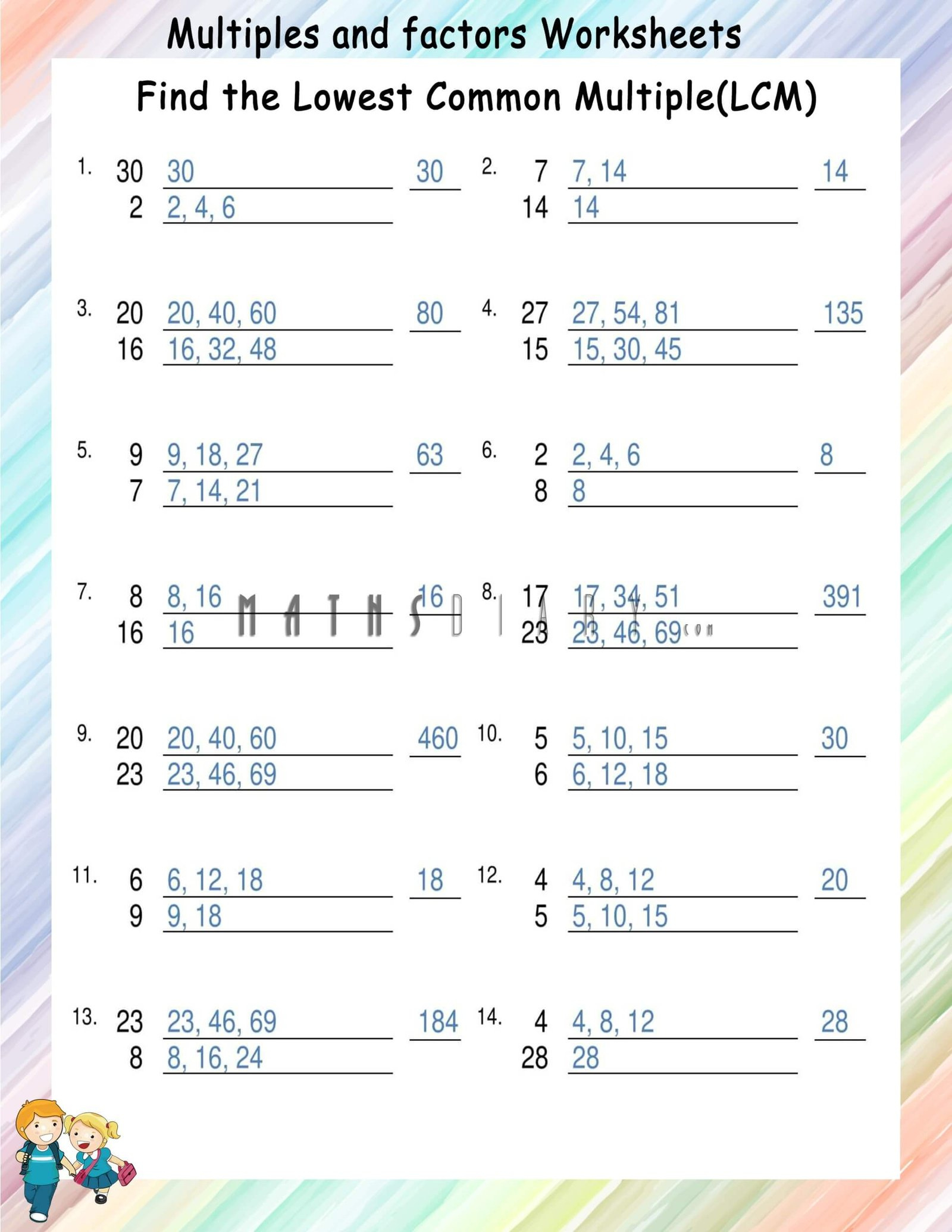 Finding Lowest Common Multiples Worksheets - Math Worksheets inside Least Common Multiple Worksheets