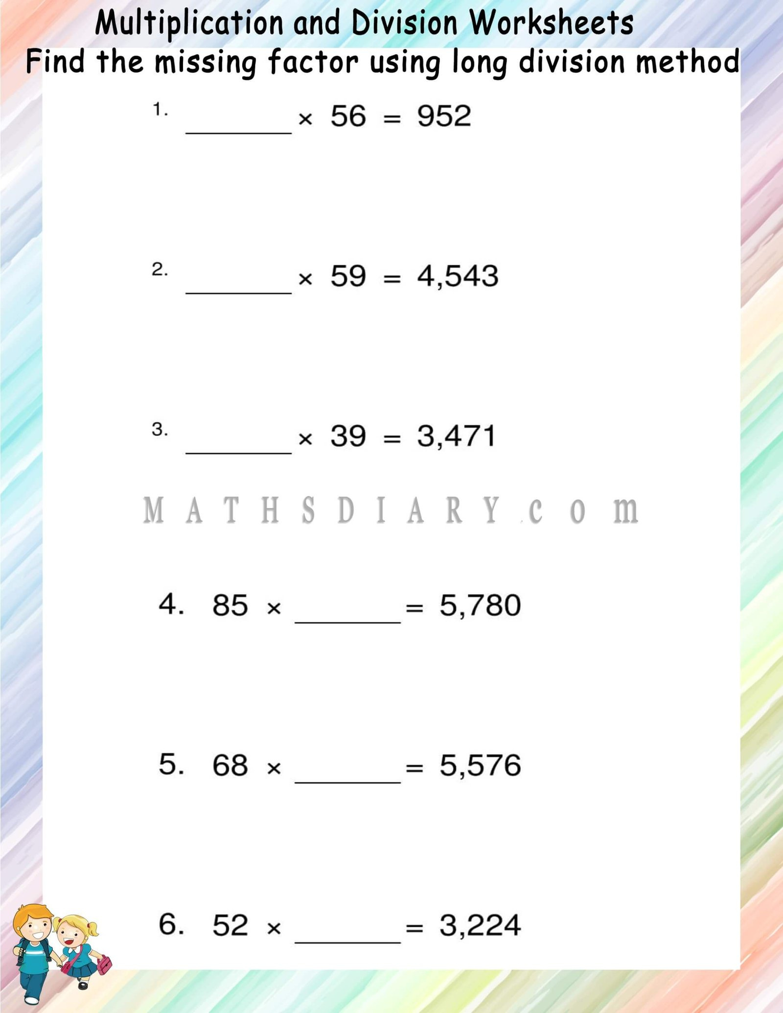 Finding Missing Factor In Multiplication And Division - Math regarding Finding The Unknown In Multiplication And Division Worksheet