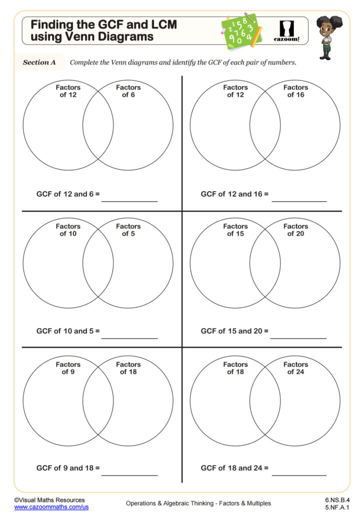 Greatest Common Factor and Least Common Multiple Worksheet