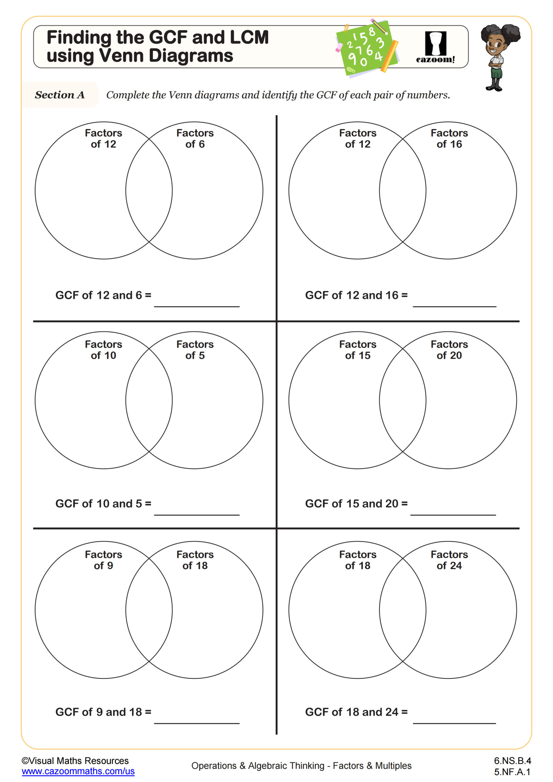 Finding The Gcf And Lcm Using Venn Diagrams Worksheet | Fun And inside Greatest Common Factor Least Common Multiple Worksheet