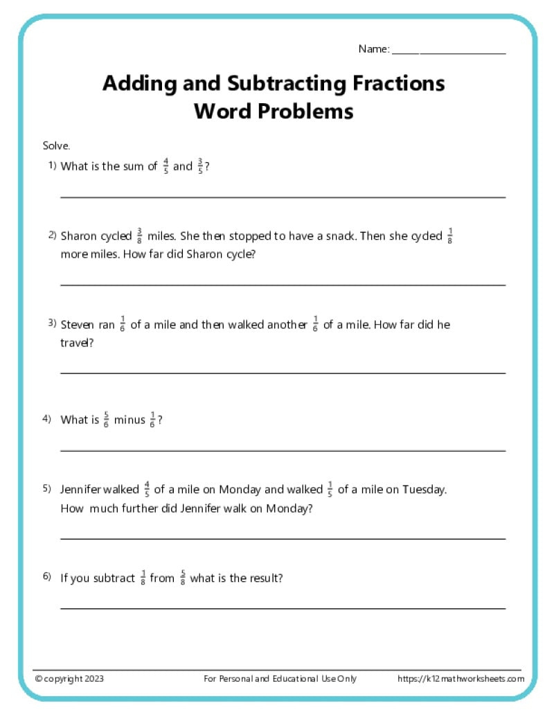 Fraction Word Problems Worksheets - K12 Math Worksheets in Multiplication Word Problem Worksheets